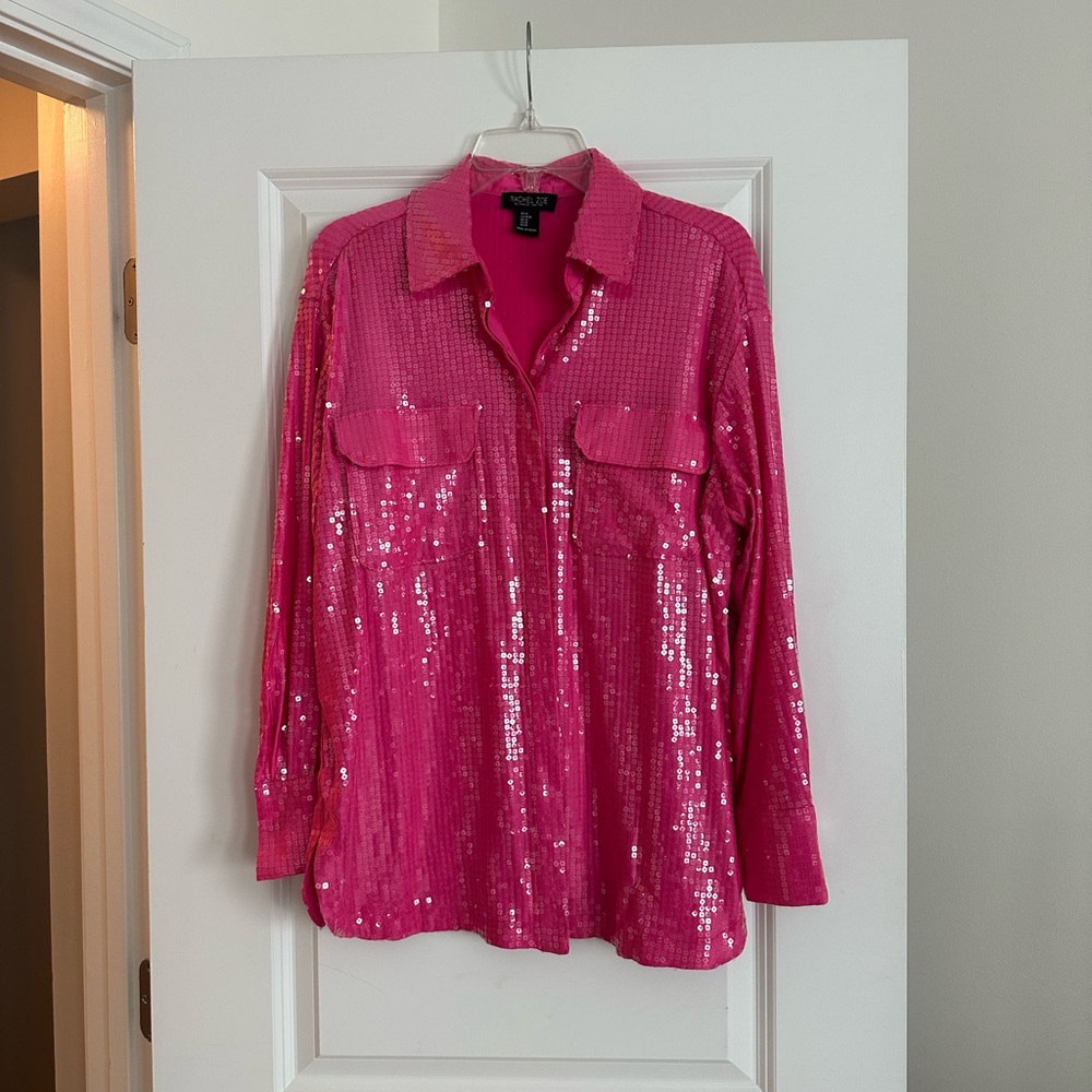 Rachel Zoe Fuchsia Sequin Button Down Shirt